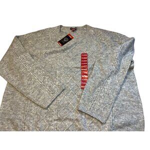 Vince Camuto Soft Men's Cable Knit Gray Sweater With Crew Neck Acrylic & Wool